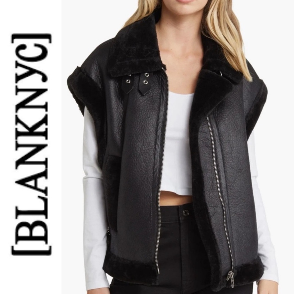 NWT Blanknyc Sherpa Moto Vest Faux Leather & Sherpa Trimmed Vest SM & L
